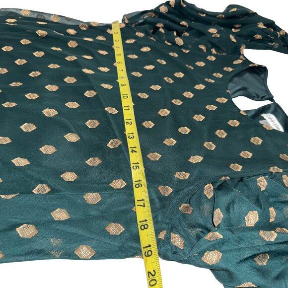 Calvin Klein Green & Metallic Gold Pattern Tie-Cuff Shift Dress Sz 10 NWT - Picture 9 of 13
